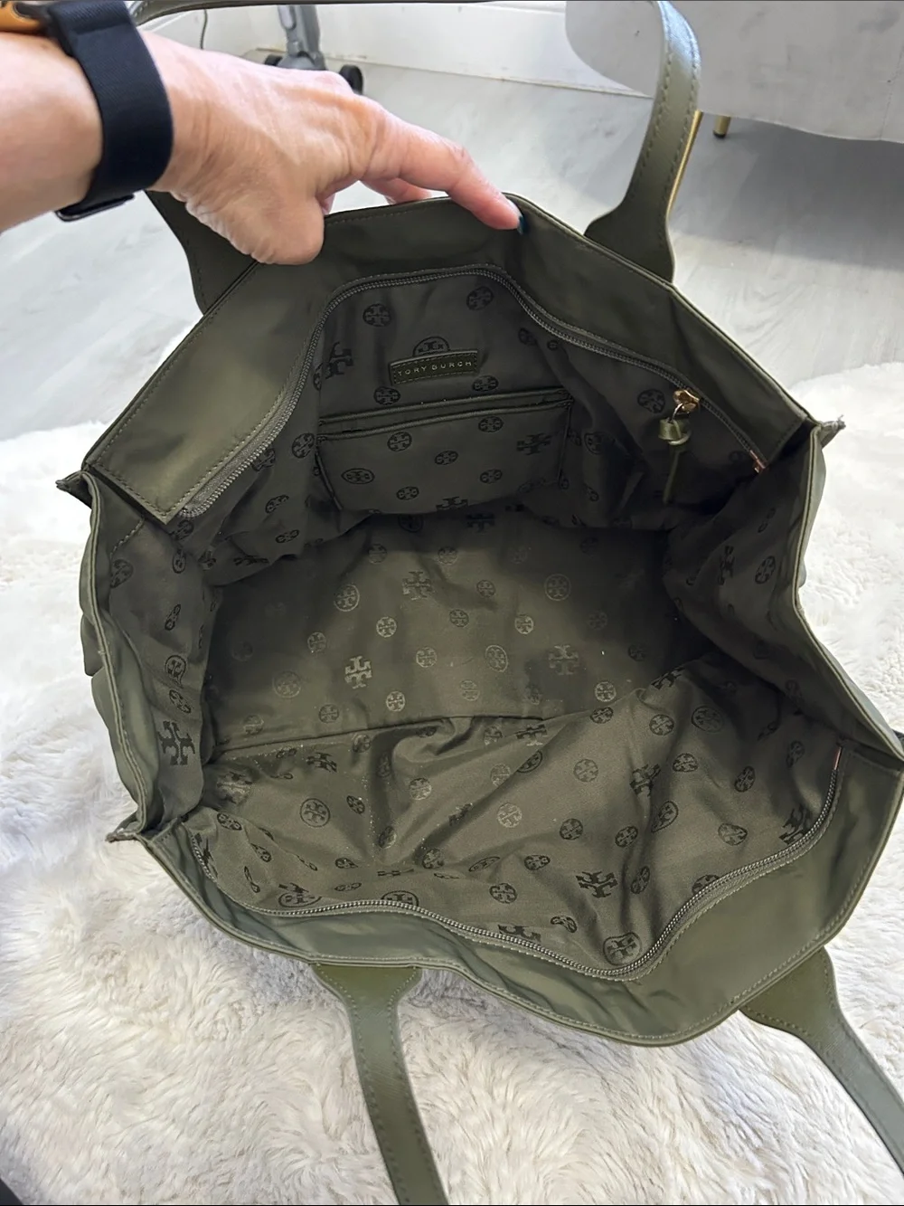 Tory Burch Ella Nylon Packable Tote Olive